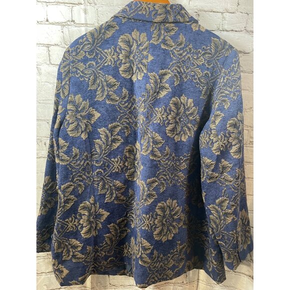 Denim & Co Tapestry Blazer Jacket Plus Sz 1X Longline Purple Gold Floral Classy - Picture 7 of 11